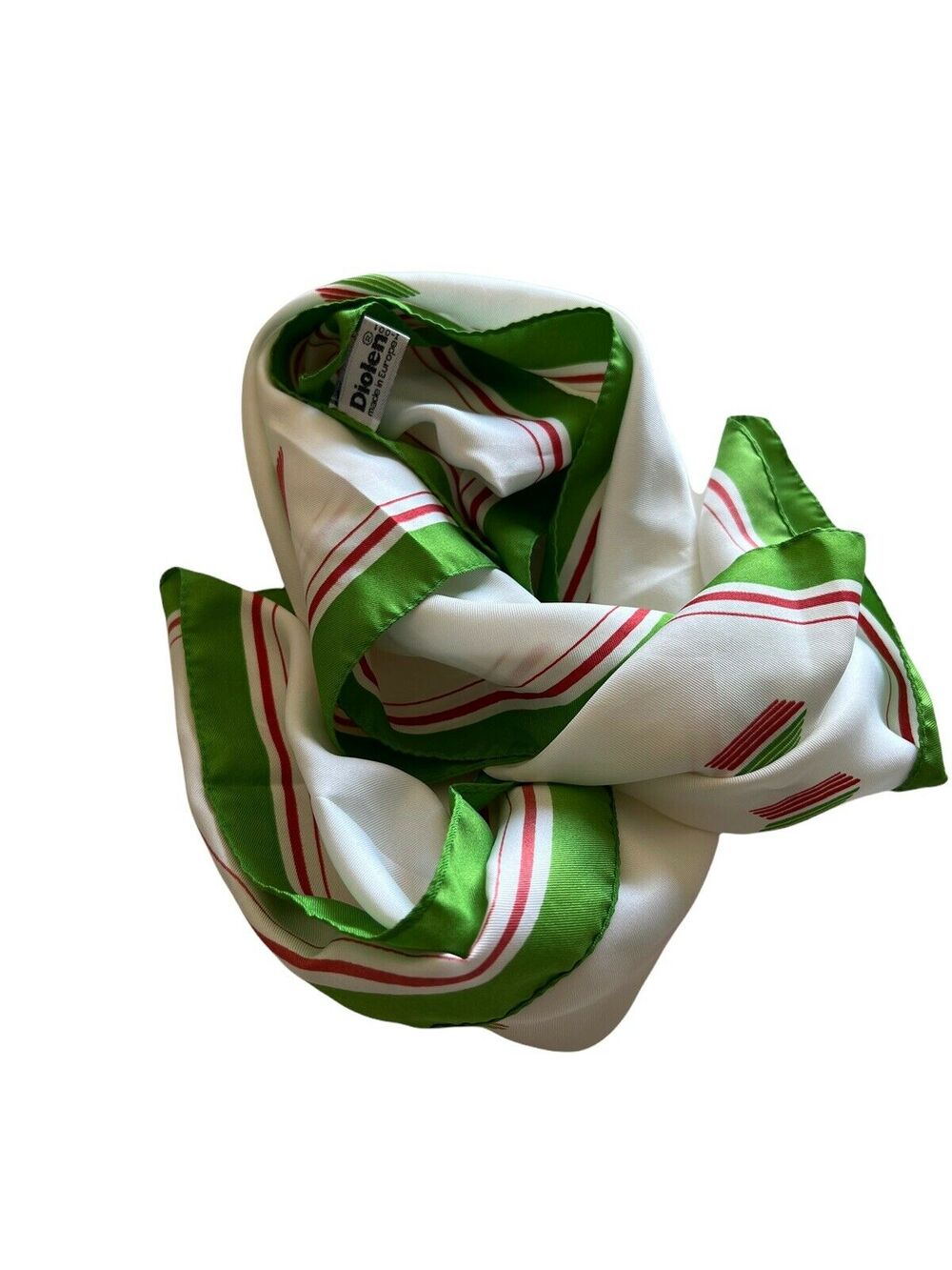 Vtg diolen Square Ivory Green Red Hand Roll Scarf made in Europe